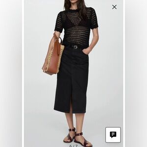 NWT Mango High Waist Midi Skirt in Soleil (Washed Black), sz S